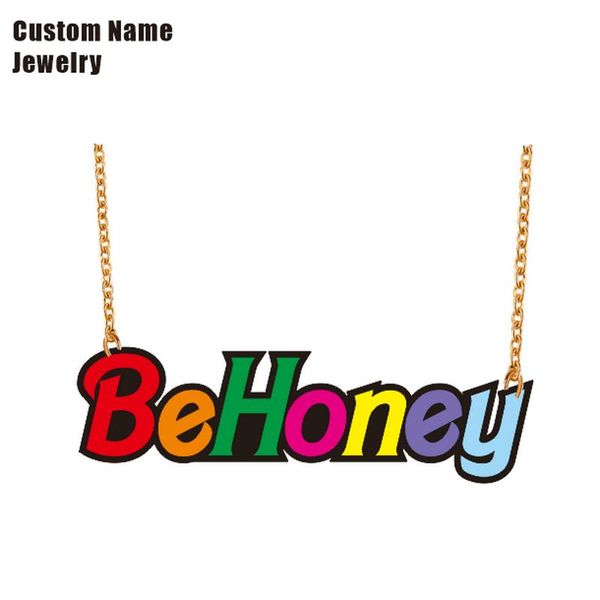 

necklaces behoney personalized custom colorful candy color acrylic laser name necklace pendant nameplate necklace, Silver
