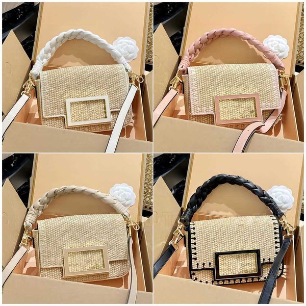 

baguette handbag raffia straw bag weave crossbody bags luxury women flap wallet two genuine leather shoulders strap interior zipper pocket m