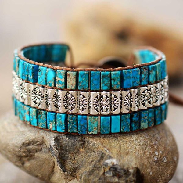 

bangle handmade wrap bracelet turquoises antique metal beads weaving statement wristband bracelet teengirls jewelry gifts for women, Black
