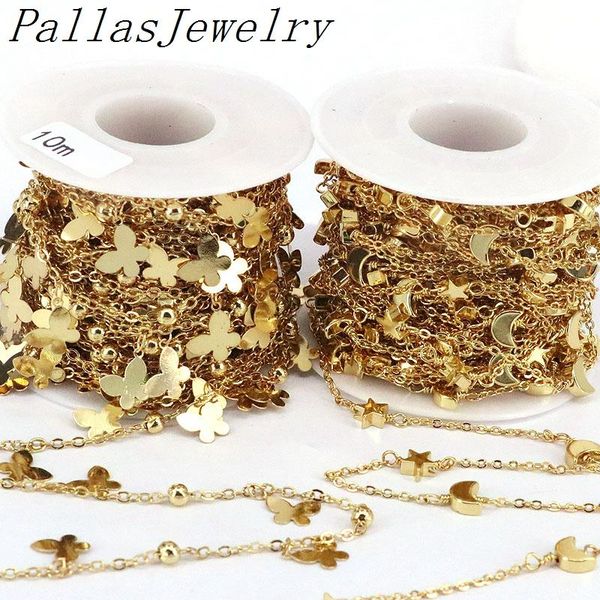 

polish 5meters popular gold plated star moon wire wrapped rosary chain butterfly link chain for diy jewelry bracelet/necklace accessor, Blue