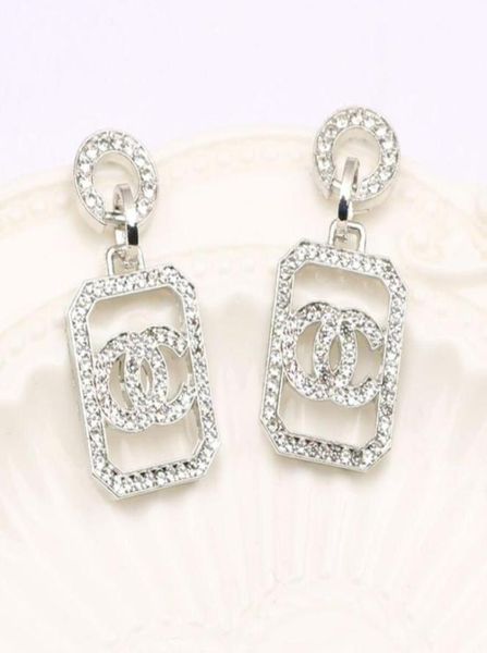 

2colors designer earrings ear stud designers 18k gold plated brand letters fashion women crystal rhinestone earring wedding party 6349531, Golden;silver