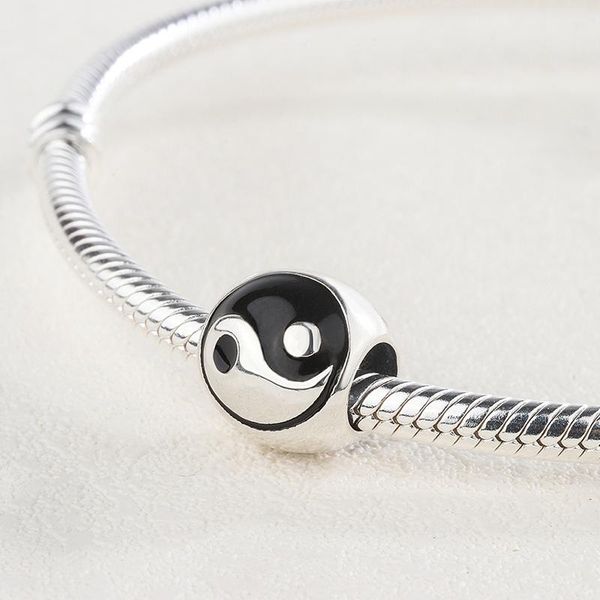 

bangle 925 sterling silver black and white tai chi yin yang two hexagrams pendant charm bracelet jewelry making for original pandora