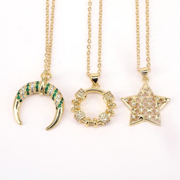 

necklaces 5pcs new fashion statement cz pave star moon pendant jewelry women gift temperament zircon chain necklace, Silver