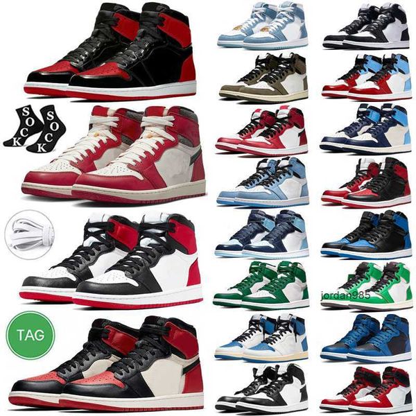 

mens high og 1s basketball shoes jumpman 1 university blue patent bred chicago lost stealth dark mocha stage haze black white pale ivory unc