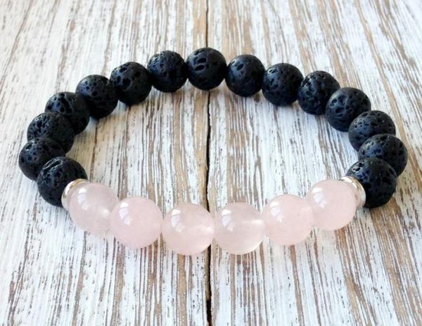 

sn1061 rose quartz lava yoga bracelet healing crystals wrist mala beads chakra jewelry natural stone womens yoga bracelet9813872, Black