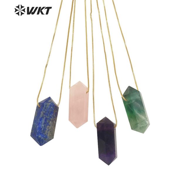 

necklaces wtn1373 wkt beautiful natural stone necklace hexagonal cone double head cylinder four stone choice pendant girls birthday gift, Silver
