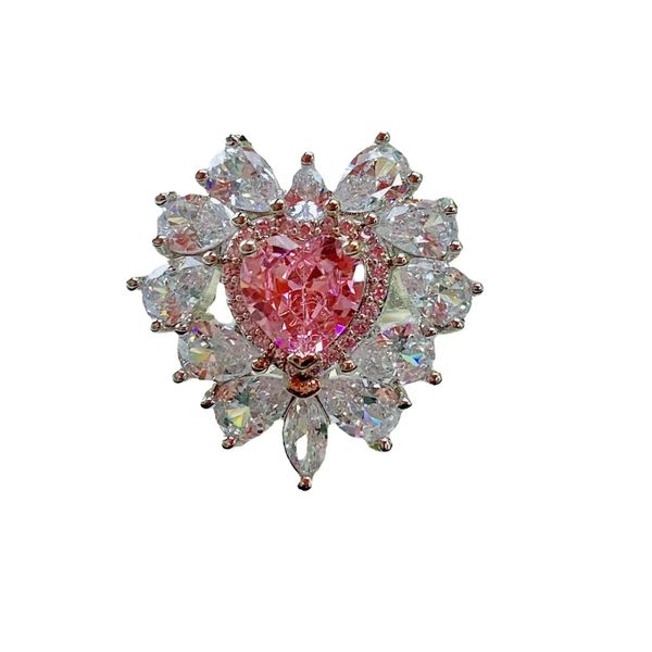 

love shaped pink gemstone women's ring is light and luxurious in fashion, Silver