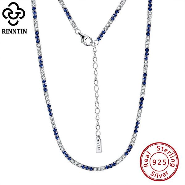 

necklaces rinntin 925 sterling silver italian tennis necklace with clear and blue round cut cubic zirconia for women chain jewelry sc49