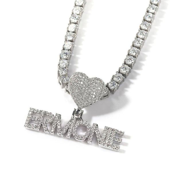 

necklaces bling custom mini initial letters pendant 3 colors heart micro paved cz necklace hip hop jewelry gifts, Silver