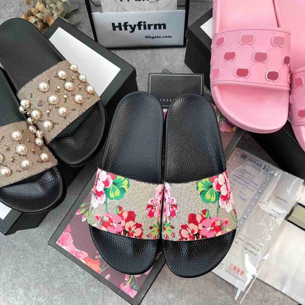 

designer men women sandals with correct flower box dust bag shoes snake print slide summer wide flat sandal slipper size 35-48''gg, Black