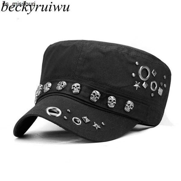 

ball caps beckyruiwu hip hop punk rock skull rivet flat peaked hats men big size fitted baseball caps 56-58cm 60-62cm j230520, Blue;gray