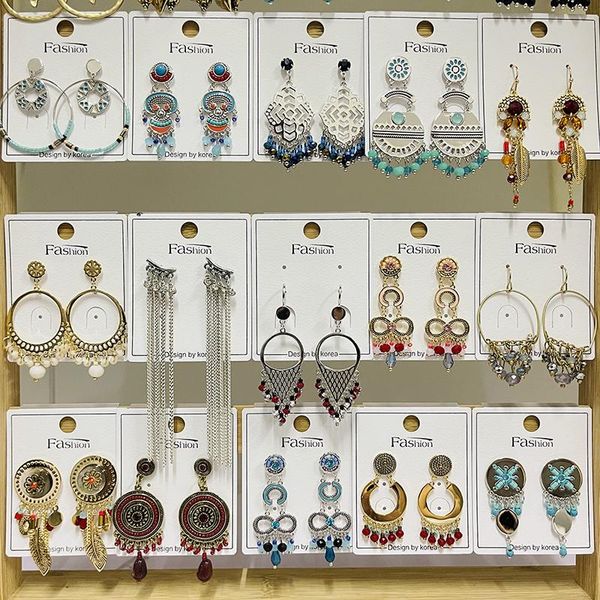 

knot 20 pairs/lot delicate alloy jewelry bohemia style round hoops beads pendant drop earrings for women and girl yiwu stock, Silver
