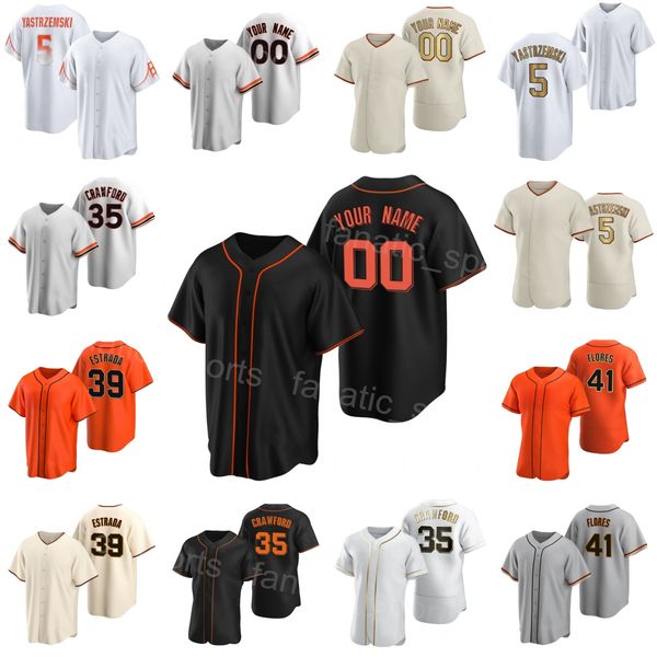 

team baseball 5 mike yastrzemski jersey 41 wilmer flores 35 brandon crawford 32 david villar 39 thairo estrada flexbase oraneg black white b, Blue;black