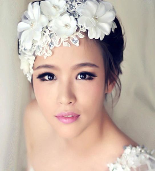 

white hair flowers for wedding party bridal bridesmaid baroque chic crystal tiara rhinestone crown headband wedding dress studio3081615, Silver