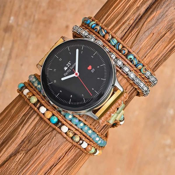 

bangle ethnic natural stone samsung watch band emperor stone wax rope bracelet blue mix color watch strap bracelet jewelry wholesale, Black