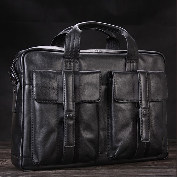 

briefcases luxury men genuine leather briefcase business bag lapbag 156"inch office male portfolio men black 230519