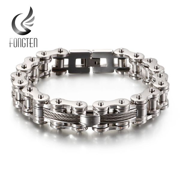 

bangle fongten black bicycle chain bracelet men stainless steel punk personalised biker bracelets fashion jewelry