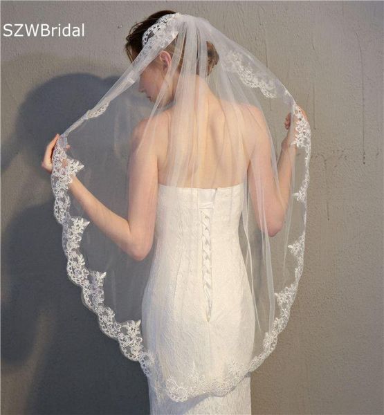 

bridal veils arrival one layer short wedding veil lace applique casamento boda accessories velos de novia vail4836920, Black