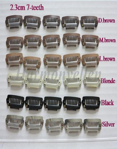 

100 pcslot 23cm 7 teeth black snap clips for hair extensions wigs and weft7628406, Black;brown