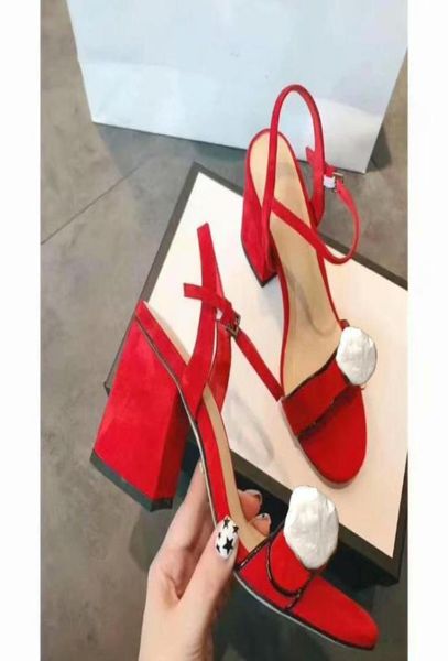

metal buckle parties high heels belt buckle lady sandals classic high heeled sandals coarse heel leather suede woman3155888, Black