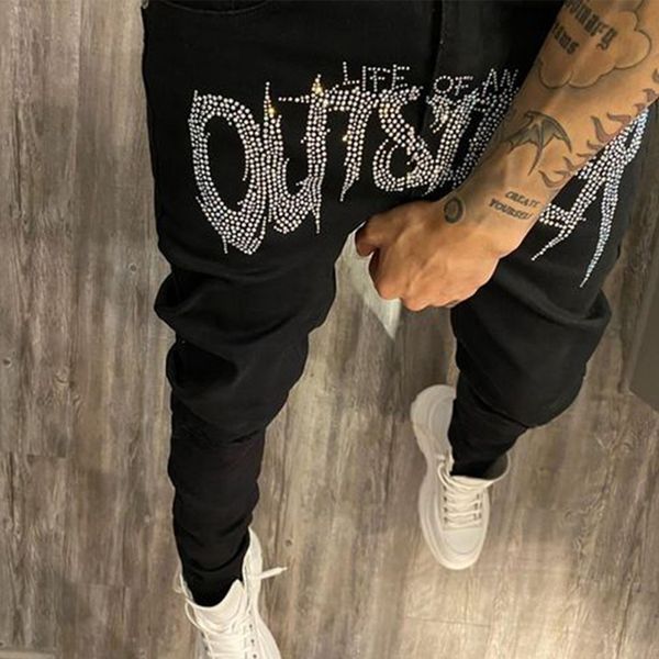 

men's jeans y2k men's trend casual black biker ripped jeans comfort stretch street fit cotton trousers washed drill denim goth pan, Blue