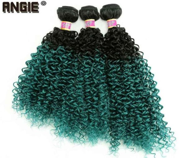 

angie black to green ombre hair bundles kinky curly hair weave 3 pcslot synthetic curly wavy hair extensions for women h2204299578551