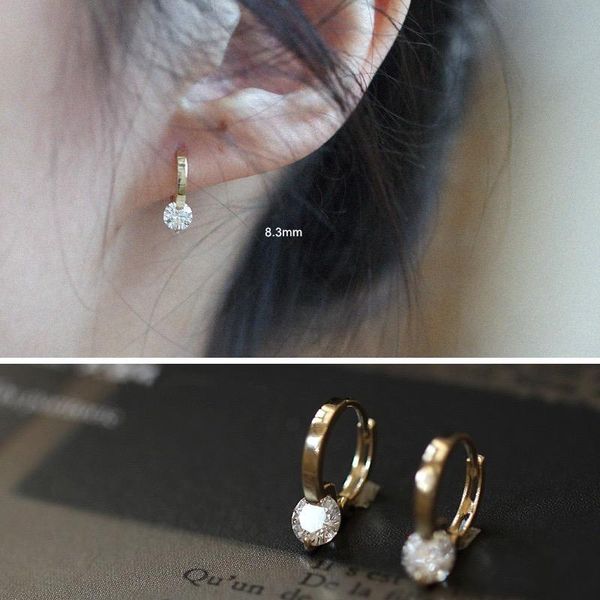 

huggie 9k pure gold earring simple fashion zircon circle ear ring round ear bone temperament cute wild pretty woman girl gold ear jewel, Golden;silver