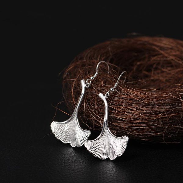 

knot flyleaf 925 sterling silver ginkgo leaves long drop earrings for women fashion lady gift sterlingsilverjewelry