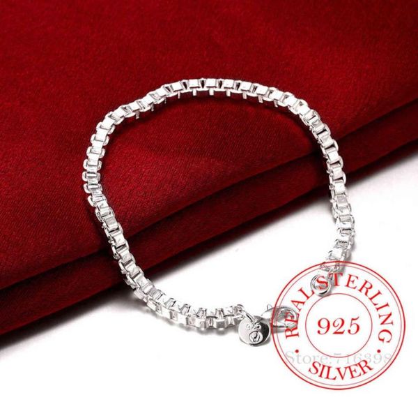 

925 sterling silver 4mm square box chain 20cm bracelet for woman charm wedding engagement fashion party jewelry pulseras mujer4840917, Black