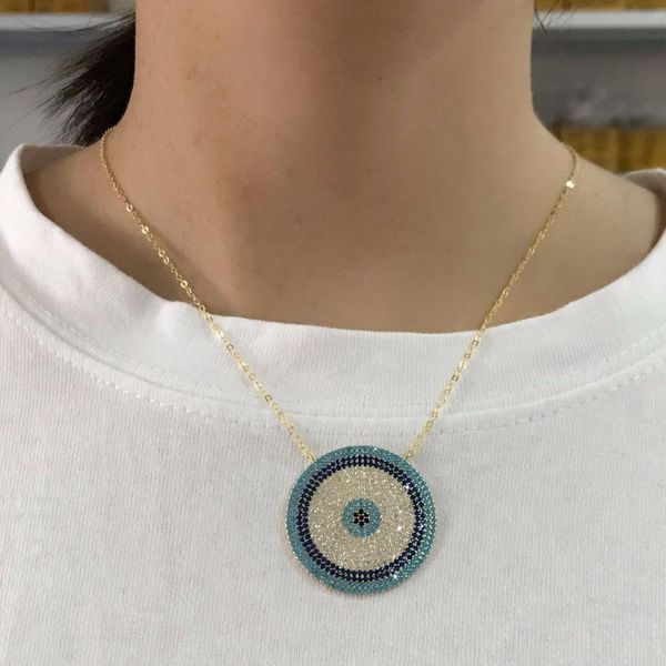 

necklaces 2022 elegant fashion turkish evil eye round neckalce paved blue and white cz shiny necklace for women wediing gift, Silver