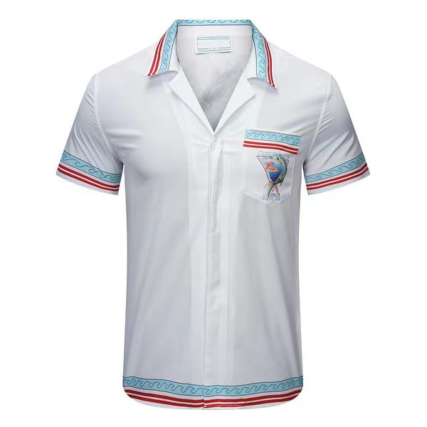 

designer men shirts summer shirt polos neck short sleeve cotton button hawaiian style seaside men flower stripe flying fish pattern lightwei, White;black