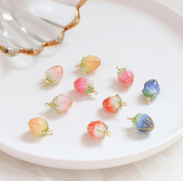 

other min order 12pcs/lot cartoon strawberry shape resin epoxy buds beads charms diy jewelry earring/garment pendant accessory