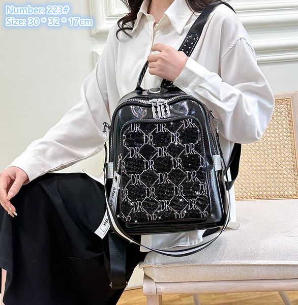 

wholesale ladies shoulder bag 2 colors exquisite western style diamond handbag sweet little fresh sequin leisure backpack personality trend plaid backpacks, Black-223#