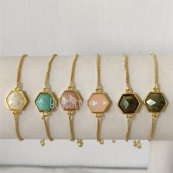 

bangle bm40672 hexagon gemstone charm box chain shell bracelets birthday gifts natural rose quartz moonstone labradorite bracelet, Black