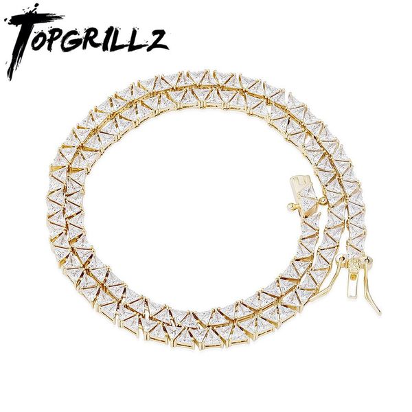 

necklaces rillz 5mm tennis chain new triangular zircon choker women's necklace iced out cubic zirconia hip hop charm jewelry gift, Silver