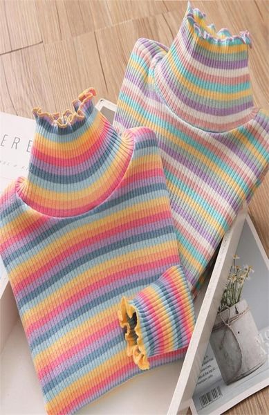 

spring autumn 210 12 years children039s sweet long sleeve colorful striped high neck basic turtleneck tshirt for kids girls 25725559, Blue