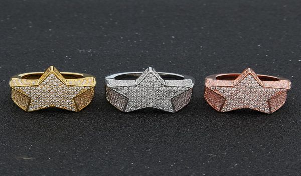 

copper gold silver rosegold color plated quality stone star shape hip hop jewerly rings mens iced out diamond rings7193542, Golden;silver