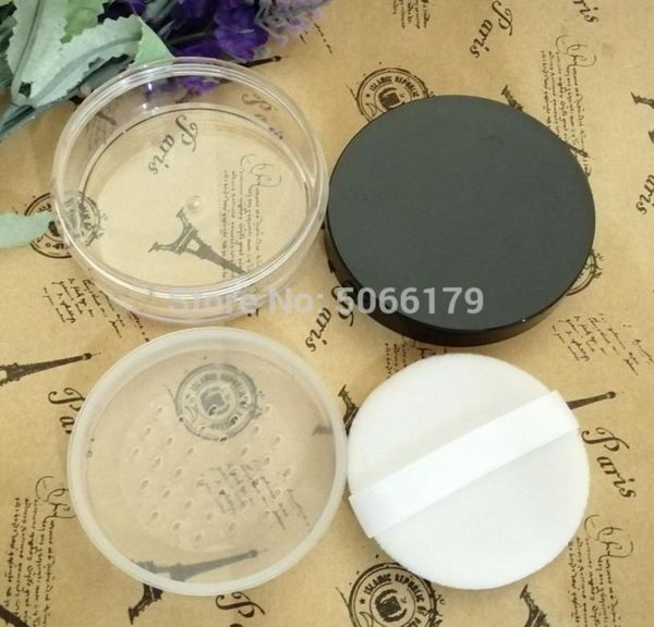 

1030pcs 15g round clear mekeup puff powder refillable container transparent black lid cosmetic loose poder compact with sifter3106609
