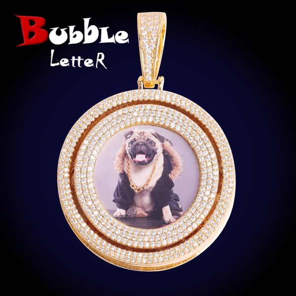 

necklaces bubble letter custom p necklace for men rotating personalized picture pendant iced out hip hop jewelry, Silver