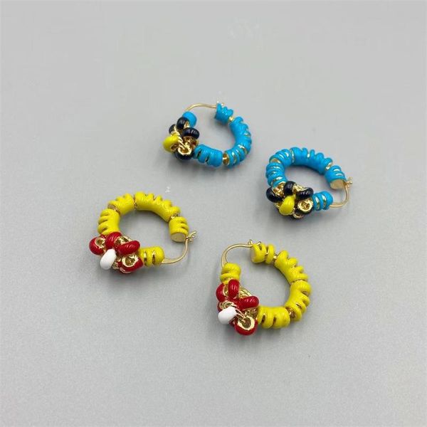 

huggie colorful glaze winding flower earrings personality niche design temperament hiphop highend contrast color versatile jewelry, Golden;silver
