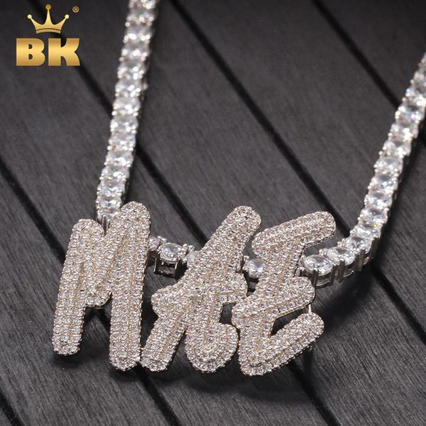 

necklaces the bling king doublelayer overlapping cursive font pendant solid make your words necklaces zirconia jewelry 2020 new, Silver
