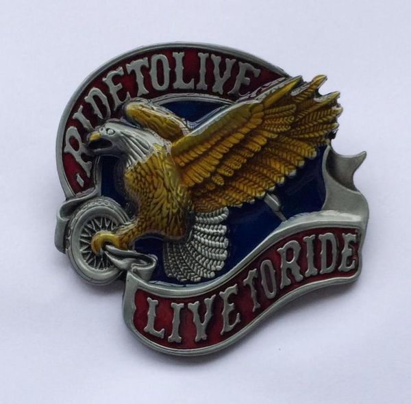 

live to ride eagle with bikers belt buckle swby422 suitable for 4cm wideth belt 9141434, Slivery;black