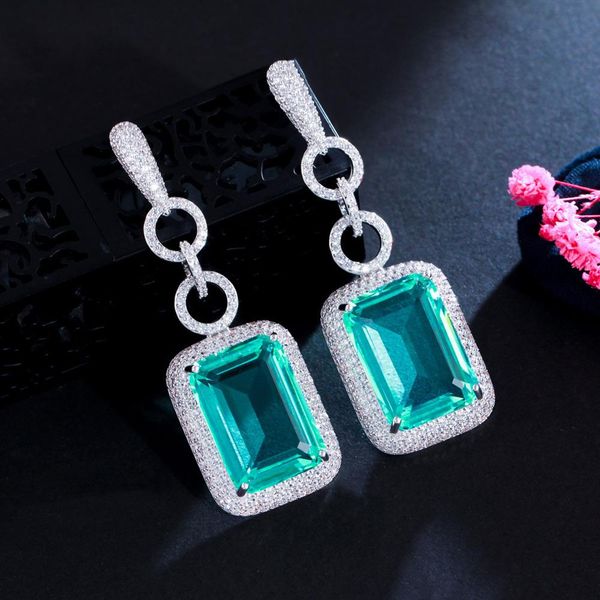 

knot cwwzircons big rectangle light green cubic zirconia crystal dangle drop long earrings for women luxury jewelry accessories cz062, Silver