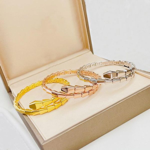 

bangle designer collection bangle 925 sterling silver shiny elastic plated gold color snake serpent open bracelet fashion jewelry, Black