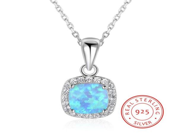 

real 925 sterling silver pendant charm square necklace lady girls love gift blue fire opal jewellry9946840