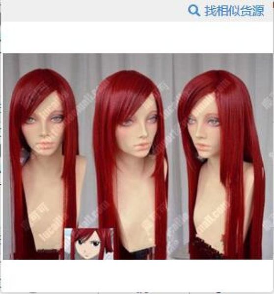 

fairy tail erza scarlet dark red 100cm straight cosplay party wig7471648, Black