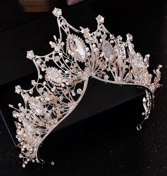

wedding crown pageant king queen crown bridal tiara chinese hair accessories head jewelry headpiece large crystal bride hairband c5391809, Slivery;golden