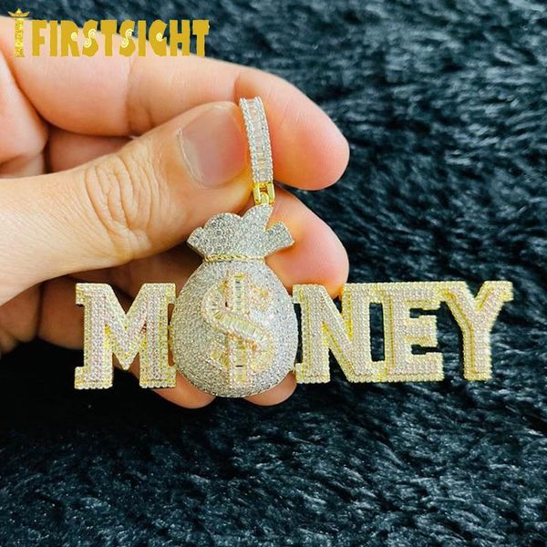 

necklaces iced out bling letters money pendant necklace silver color 5a zircon money bag dollar sign necklaces men's women hip hop jewe