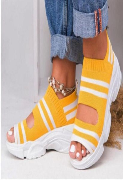 

new summer women sandals open toe wedges platform ladies shoes knitting lightweight sneakers sandals big size zapatos mujer7628757, Black