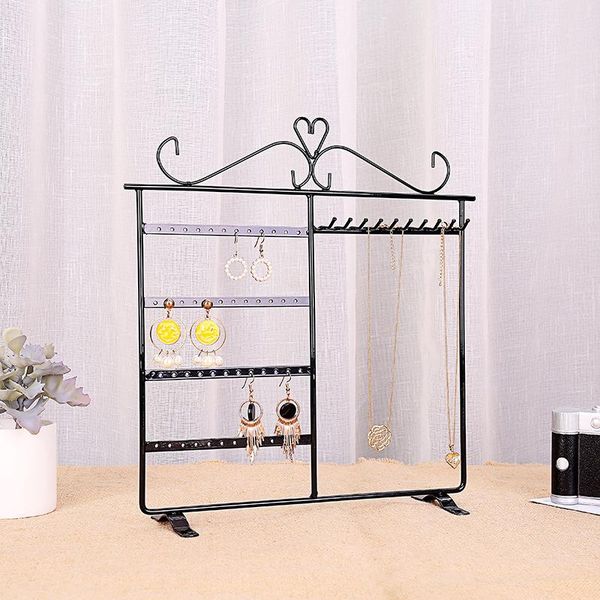 

boxes metal 4 tiers earring hanging holder jewelry organizer tower stand display rack pendant necklace chain jewelry display rack, Black;white